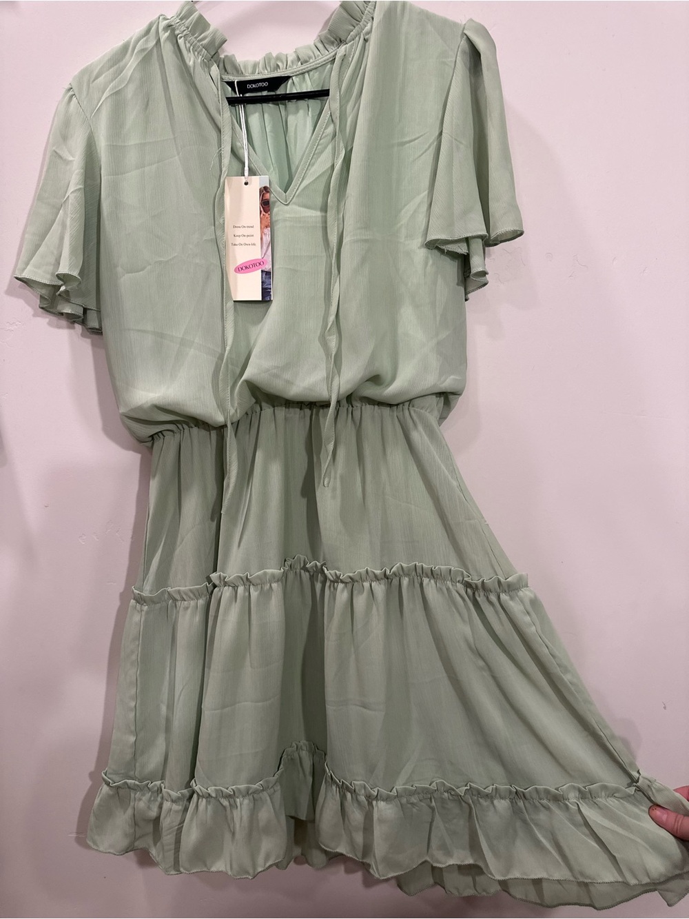 Dokotoo Light Sage Ruffle Tiered Mini Dress